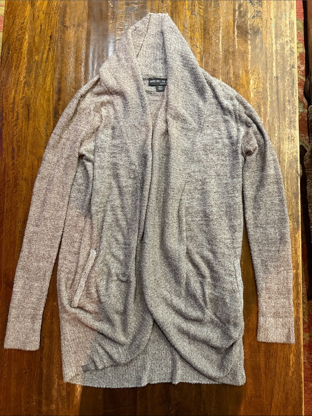 Barefoot Dreams Open-Front Shawl Collar Cardigan - Heathered Taupe NWOT